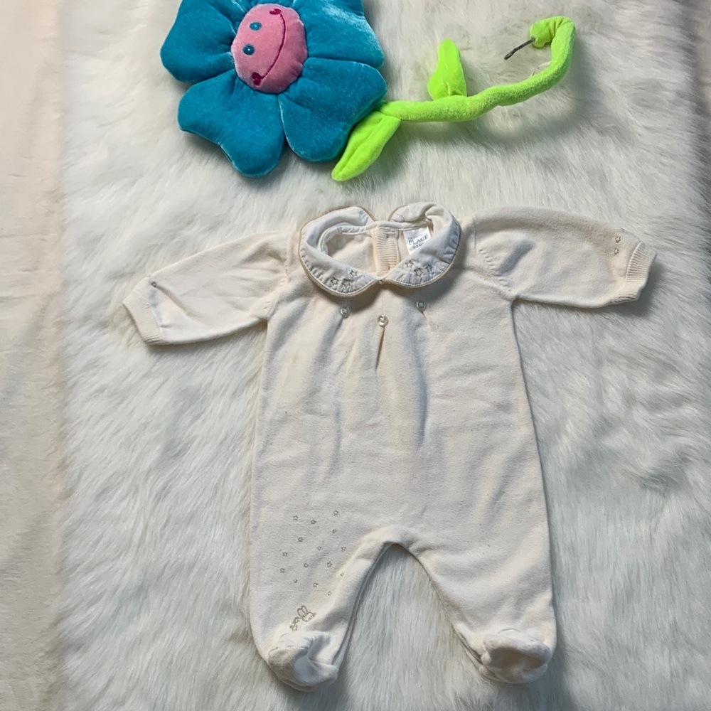 Carter's White Baby Footie with Embroidered Collar